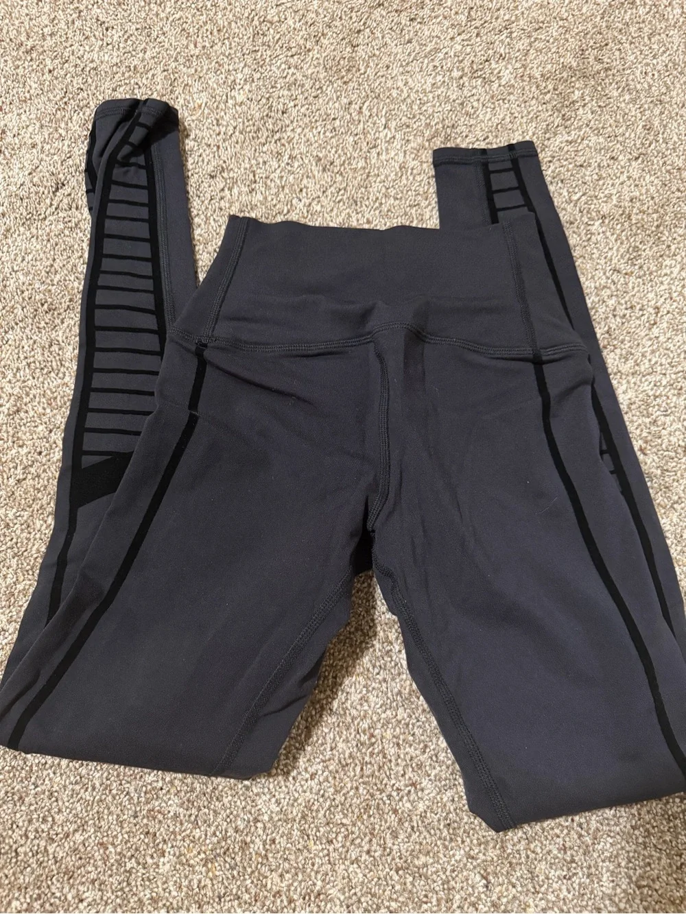 ALO Yoga  Black Leggings with Velvet Stripe Panels
